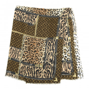 LOUIS VUITTON Monogram Modal Cashmere Leopard Scarf