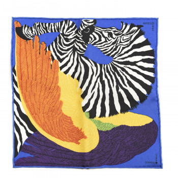 HERMES Silk Zebra Pegasus Nano Scarf 20 Bleu Vif Jaune White