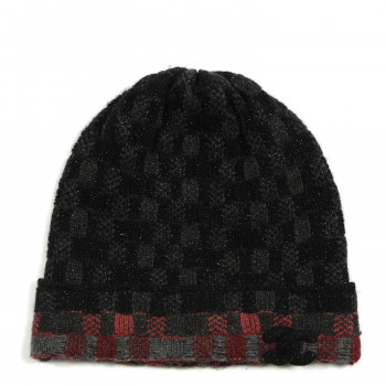 CHANEL Cashmere Blend CC Beanie Hat Black Grey Red