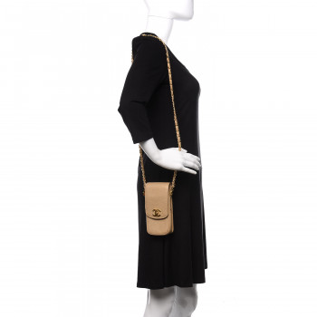 CHANEL Caviar Phone Holder Crossbody Beige