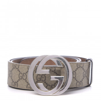GUCCI GG Supreme Monogram Selleria Calfskin Interlocking G 40mm Belt 85 34 Beige Ebony Cocoa