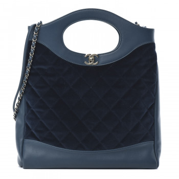 CHANEL Velvet Lambskin Quilted Small 31 Shopping Bag Blue
