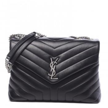 SAINT LAURENT Calfskin Y Quilted Monogram Medium Loulou Chain Satchel Black