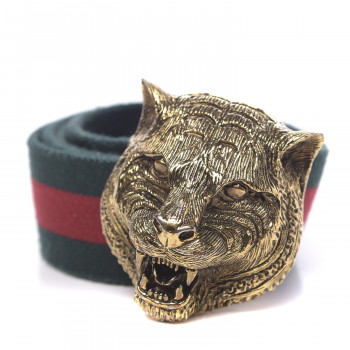 GUCCI Web Feline Buckle Belt 105 42 Green Red