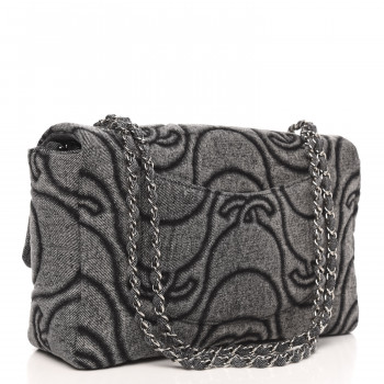 CHANEL Denim Embossed CC Logo Print Jumbo Single Flap Grey