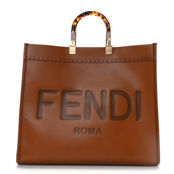 FENDI Vitello King Plexiglass Medium Fendi Sunshine Shopper Tote Cuoio