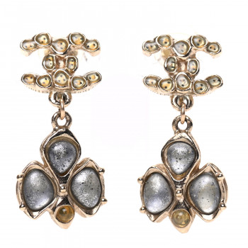 CHANEL Resin CC Drop Clip On Earrings Grey Gold CHANEL Resin CC Drop Clip On Earrings Grey Gold