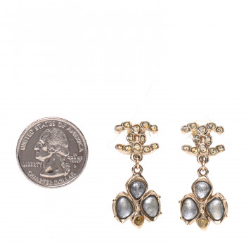 CHANEL Resin CC Drop Clip On Earrings Grey Gold CHANEL Resin CC Drop Clip On Earrings Grey Gold