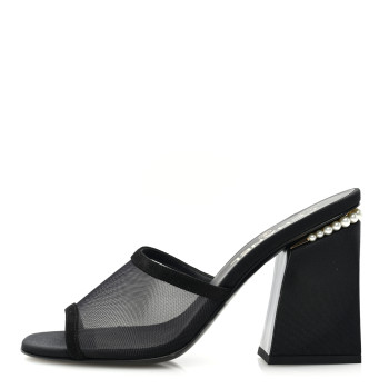 CHANEL Mesh Suede Calfskin Pearl Mule 38.5 Black