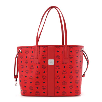 MCM Visetos Medium Liz Reversible Shopper Tote Candy Red