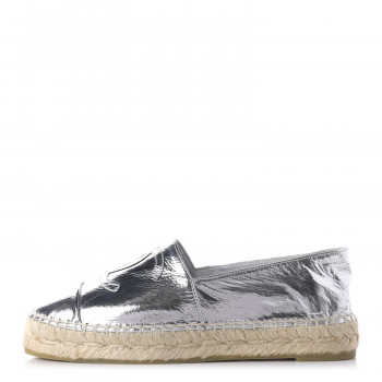 CHANEL Laminated Goatskin CC Espadrilles 35 Silver