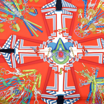 HERMES Silk Bouquets Sellier Scarf 90 White Rouge Bleu