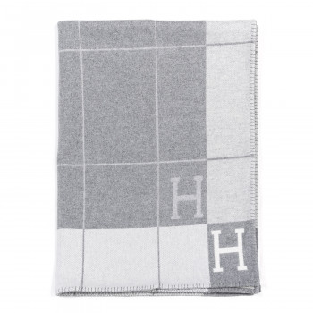HERMES Wool Cashmere Avalon III Blanket Ecru Gris Clair
