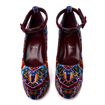 CHRISTIAN LOUBOUTIN Velvet Broderie Tapis Loubi Mystery Yazefir 130mm Platform Pumps 39 Multicolor