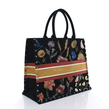 CHRISTIAN DIOR Suede Floral Hand Painted Large Book Tote