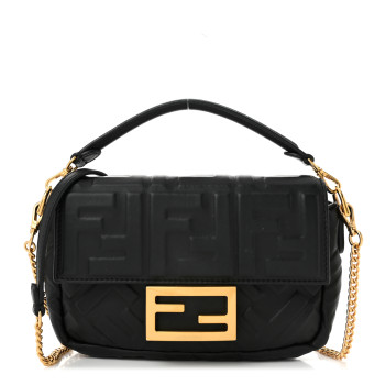 FENDI Nappa FF 1974 Embossed Mini Baguette Black