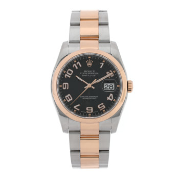 ROLEX Stainless Steel 18K Everose Gold 36mm Oyster Perpetual Datejust Watch Black 116201