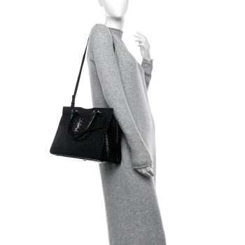 SAINT LAURENT Croc Calfskin Embossed Medium Uptown Tote Black