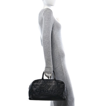 CHANEL Calfskin Patent Quilted Bowler Black