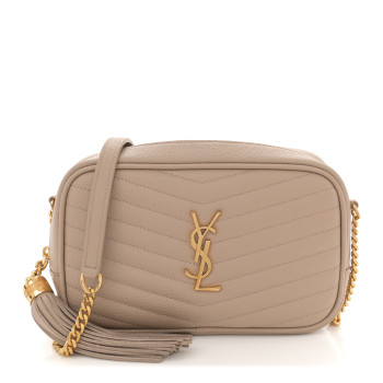 SAINT LAURENT Grain De Poudre Matelasse Monogram Mini Lou Camera Bag Dark Beige