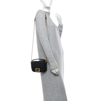 FENDI Nappa FF 1974 Embossed Mini Baguette Black