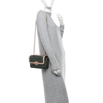 CHANEL Lambskin Quilted Bi-Color Flap Green Pink