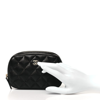 CHANEL Caviar Quilted Small Curvy Pouch Cosmetic Case Black