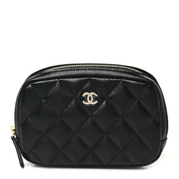 CHANEL Caviar Quilted Small Curvy Pouch Cosmetic Case Black