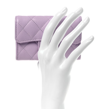 CHANEL Caviar Quilted Flap Card Holder Wallet Light Purple