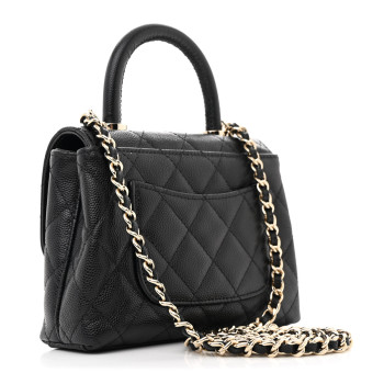 CHANEL Caviar Quilted Coco Handle Clutch With Chain Black