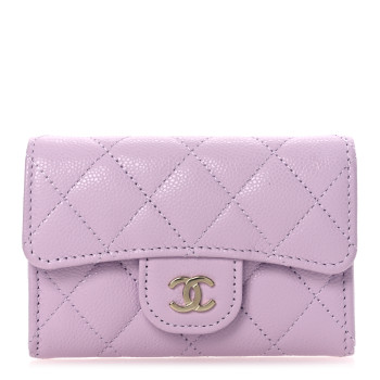 CHANEL Caviar Quilted Flap Card Holder Wallet Light Purple