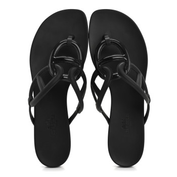 HERMES Rubber Womens Egerie Sandals 38 Black