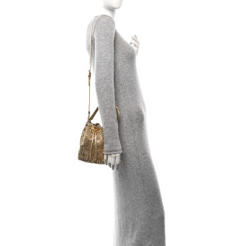 PRADA Satin Crystal Metal Triangle Logo Mini Drawcord Pouch Shoulder Bag Platino