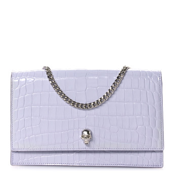 ALEXANDER MCQUEEN Calfskin Crocodile Embossed Skull Medium Shoulder Bag Lavender