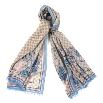 LOUIS VUITTON Cotton Damier Azur Straps Stole