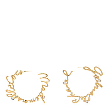 CHANEL Crystal CC Script Hoop Earrings Gold