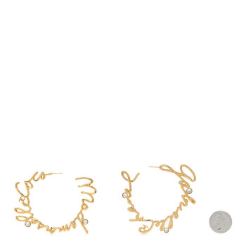CHANEL Crystal CC Script Hoop Earrings Gold