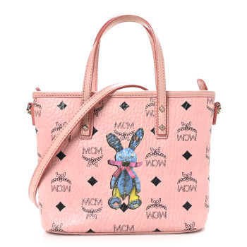 MCM Visetos Rabbit Mini Top Zip Shopper Tote Soft Pink