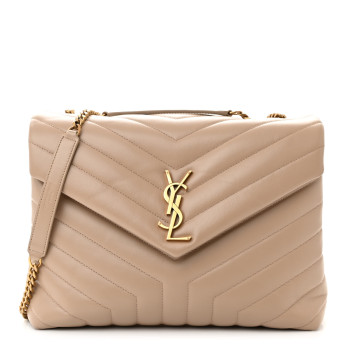 SAINT LAURENT Calfskin Y Quilted Monogram Medium Loulou Chain Satchel Nude Powder