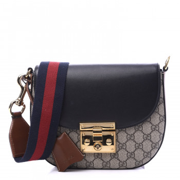 GUCCI GG Supreme Monogram Web Medium Padlock Messenger Shoulder Bag Black