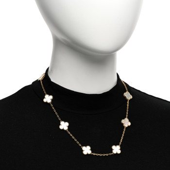 VAN CLEEF & ARPELS 18K Yellow Gold Mother of Pearl 10 Motifs Vintage Alhambra Necklace