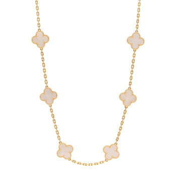 VAN CLEEF & ARPELS 18K Yellow Gold Mother of Pearl 10 Motifs Vintage Alhambra Necklace