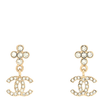 CHANEL Crystal CC Drop Earrings Gold