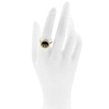 CHRISTIAN DIOR Metal Pearl Glass Petit CD Baroque  56 7.5 Gold Black