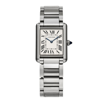 CARTIER Stainless Steel Calfskin 25mm Must de Cartier Tank Quartz Watch