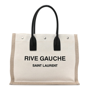 SAINT LAURENT Linen Calfskin Small Rive Gauche Tote Optic White