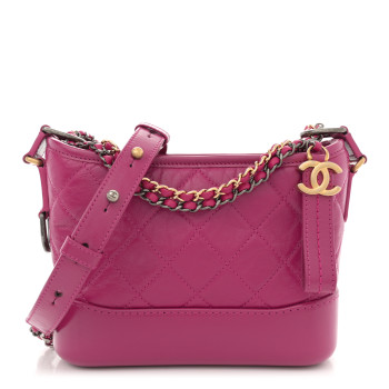 CHANEL Aged Calfskin Quilted Small Gabrielle Hobo Fuchsia