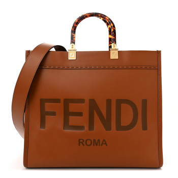 FENDI Vitello King Plexiglass Medium Fendi Sunshine Shopper Tote Cuoio