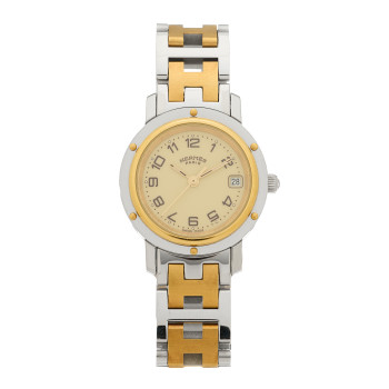 HERMES Stainless Steel 24mm Clipper Quartz Watch Gold
