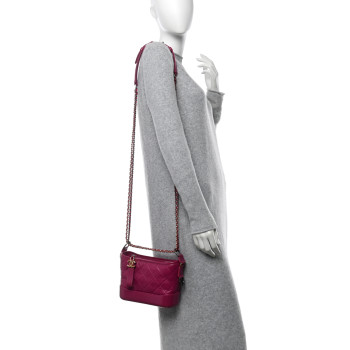 CHANEL Aged Calfskin Quilted Small Gabrielle Hobo Fuchsia